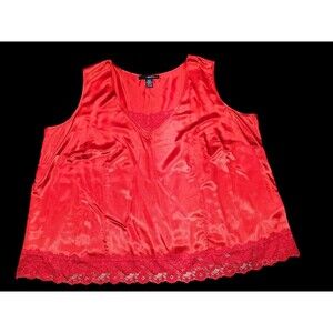 Denim 24/7 Shirt Womens 28W Camisole Satin Lace Trim Sequin Tank Top Red